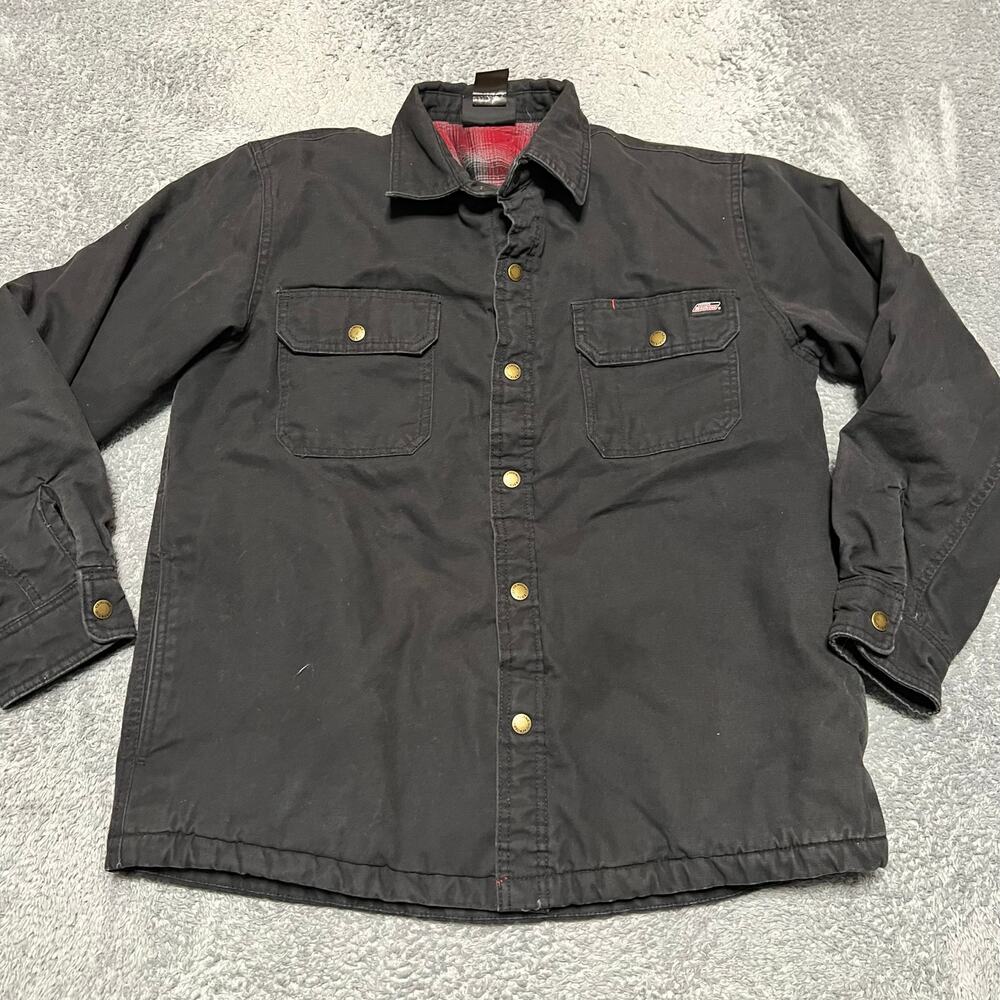 Dickies Coat Mens Large Black Flannel Lined Work Jacket **flaw